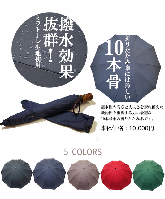 折りたたみ傘 メンズ 超撥水 風に強い 丈夫 10本骨 2段折 大きい 60cm ...